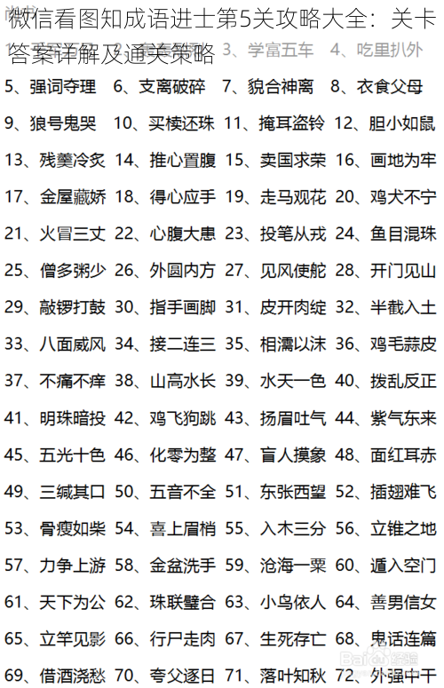 微信看图知成语进士第5关攻略大全：关卡答案详解及通关策略