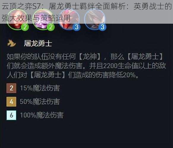 云顶之弈S7：屠龙勇士羁绊全面解析：英勇战士的强大效果与策略运用