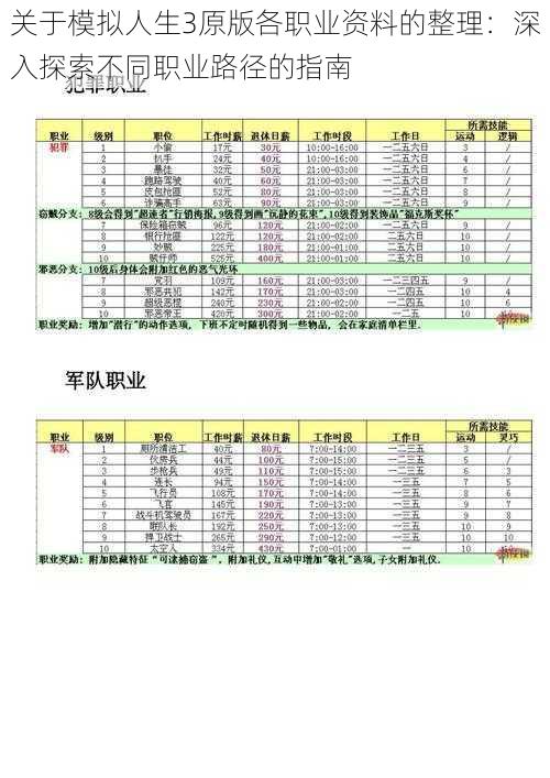 关于模拟人生3原版各职业资料的整理：深入探索不同职业路径的指南