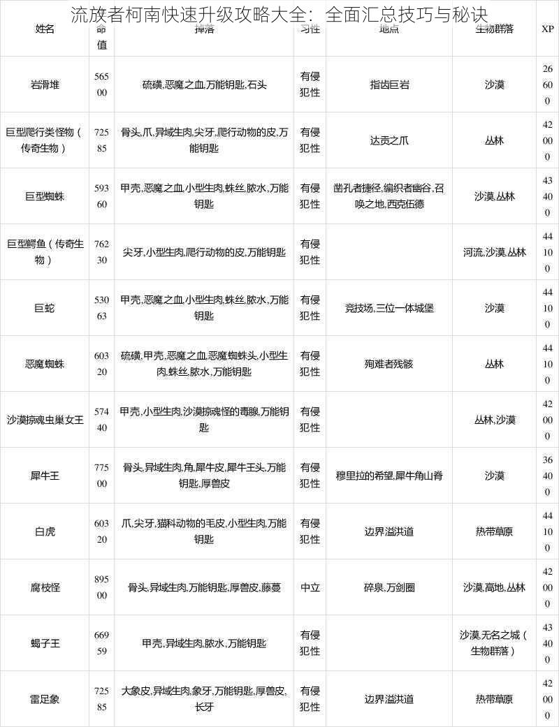 流放者柯南快速升级攻略大全：全面汇总技巧与秘诀