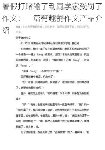 暑假打赌输了到同学家受罚了作文：一篇有趣的作文产品介绍