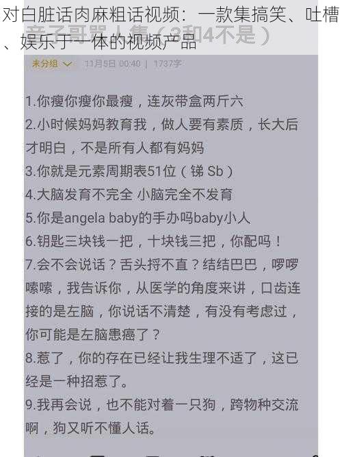 对白脏话肉麻粗话视频：一款集搞笑、吐槽、娱乐于一体的视频产品