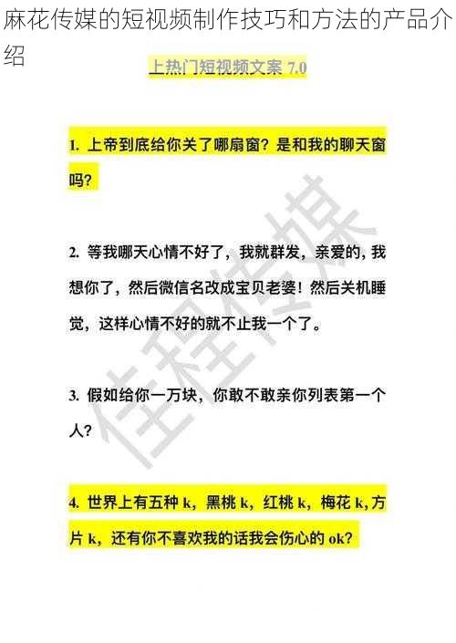 麻花传媒的短视频制作技巧和方法的产品介绍