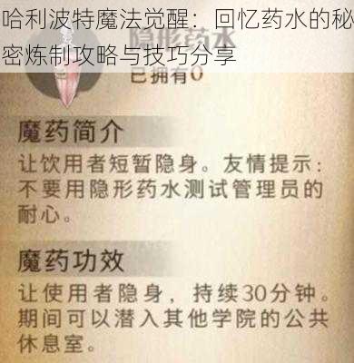 哈利波特魔法觉醒：回忆药水的秘密炼制攻略与技巧分享