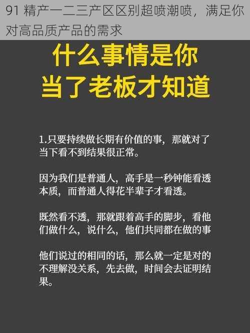 91 精产一二三产区区别超喷潮喷，满足你对高品质产品的需求