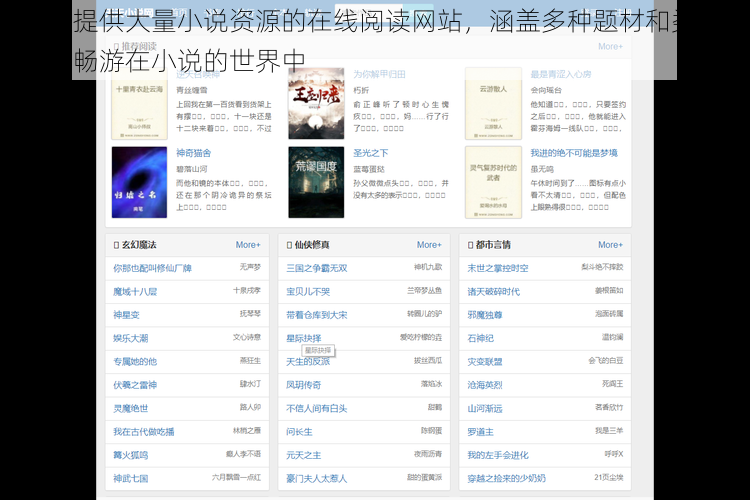一款提供大量小说资源的在线阅读网站，涵盖多种题材和类型，让你畅游在小说的世界中
