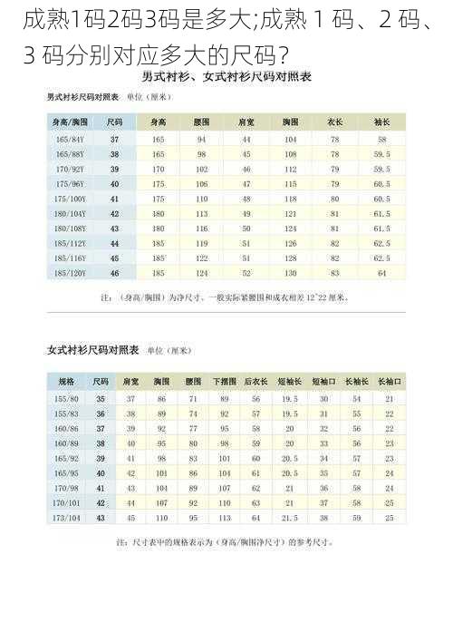 成熟1码2码3码是多大;成熟 1 码、2 码、3 码分别对应多大的尺码？