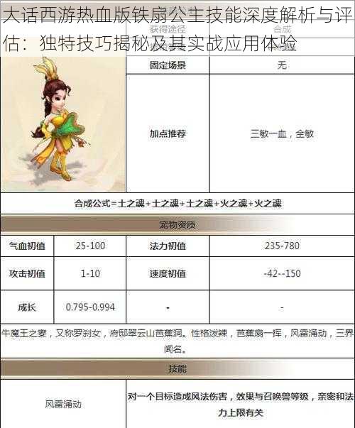 大话西游热血版铁扇公主技能深度解析与评估：独特技巧揭秘及其实战应用体验