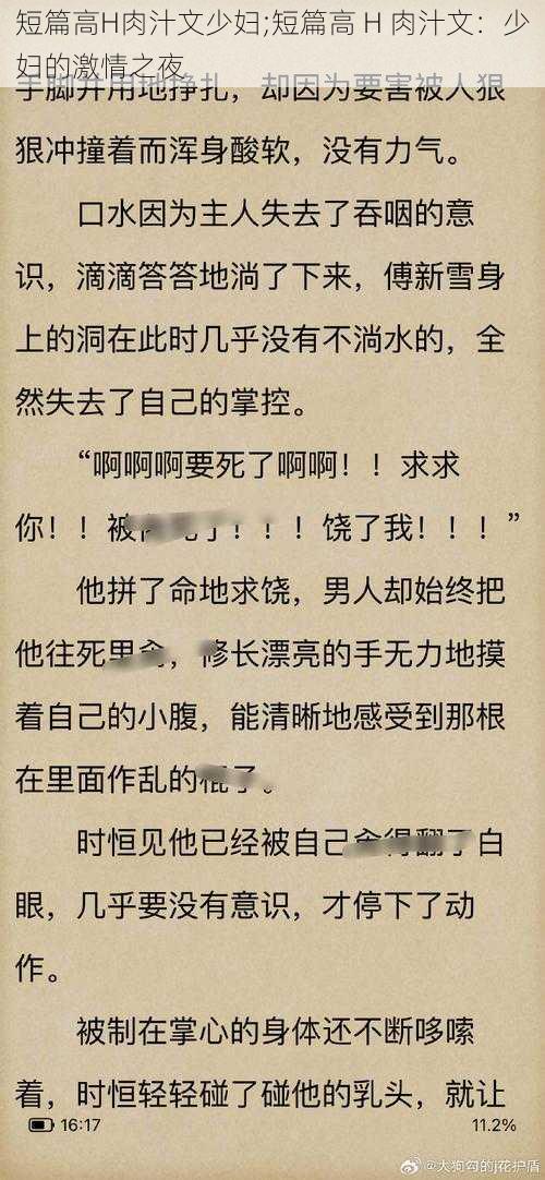 短篇高H肉汁文少妇;短篇高 H 肉汁文：少妇的激情之夜