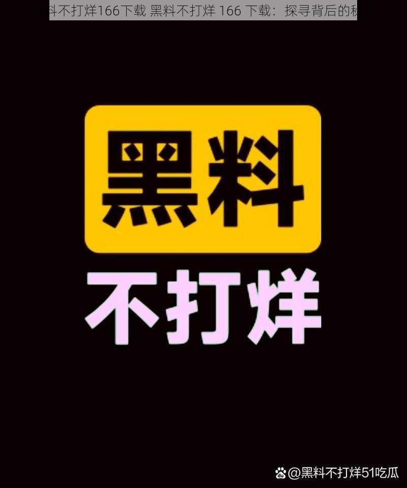 黑料不打烊166下载 黑料不打烊 166 下载：探寻背后的秘密