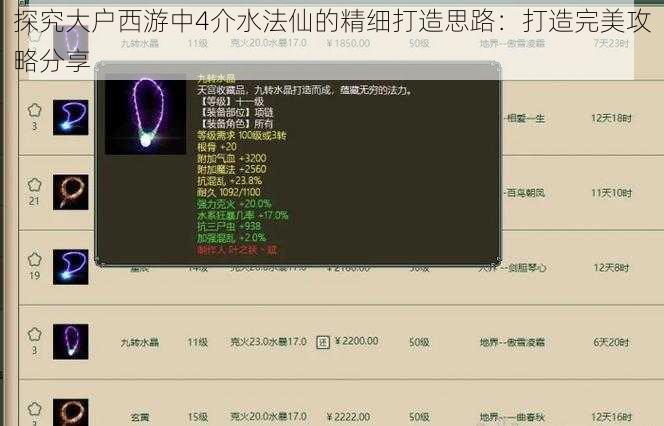 探究大户西游中4介水法仙的精细打造思路：打造完美攻略分享