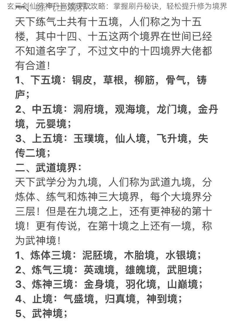 玄元剑仙分神丹高效获取攻略：掌握刷丹秘诀，轻松提升修为境界