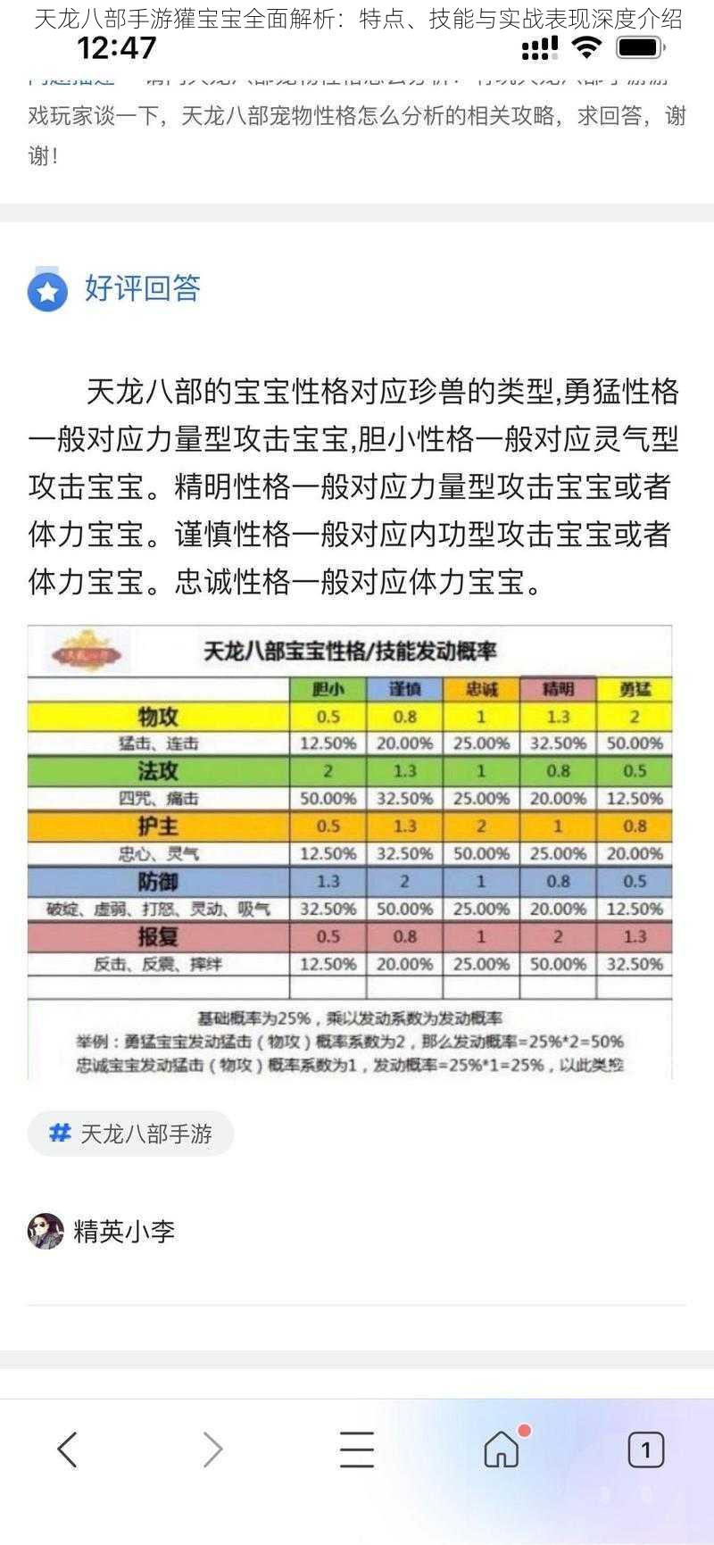 天龙八部手游獾宝宝全面解析：特点、技能与实战表现深度介绍