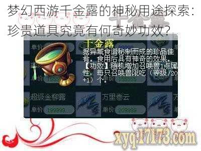 梦幻西游千金露的神秘用途探索：珍贵道具究竟有何奇妙功效？