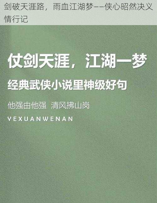 剑破天涯路，雨血江湖梦——侠心昭然决义情行记