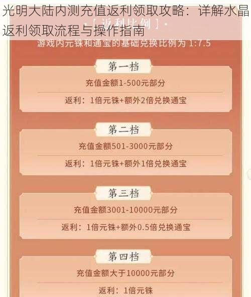 光明大陆内测充值返利领取攻略：详解水晶返利领取流程与操作指南