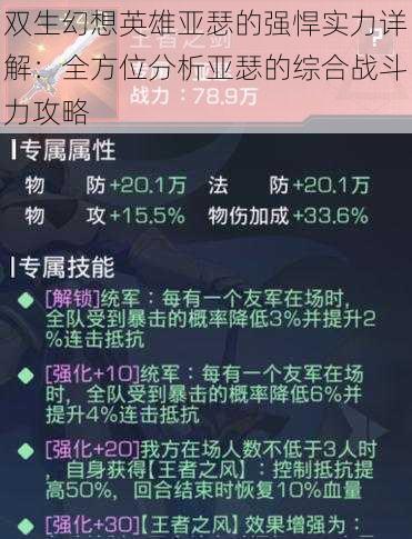 双生幻想英雄亚瑟的强悍实力详解：全方位分析亚瑟的综合战斗力攻略